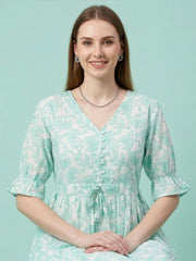 Premium pure cotton botanical print midi dress