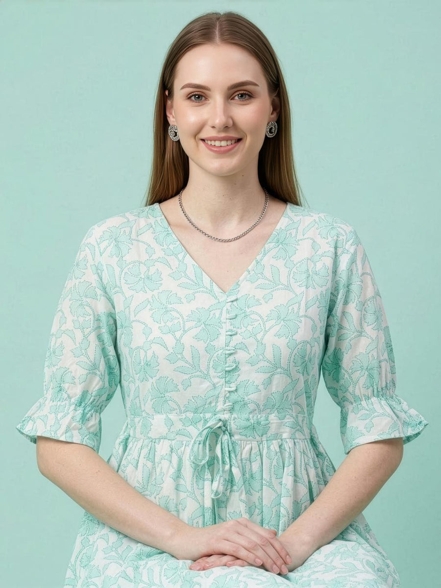 Premium pure cotton botanical print midi dress