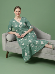 V-neck tiered cotton midi dress in green