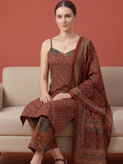 Women's Red Ethnic Printed Kurta Set