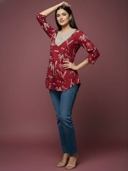 Aaronee maroon pure cotton printed women top