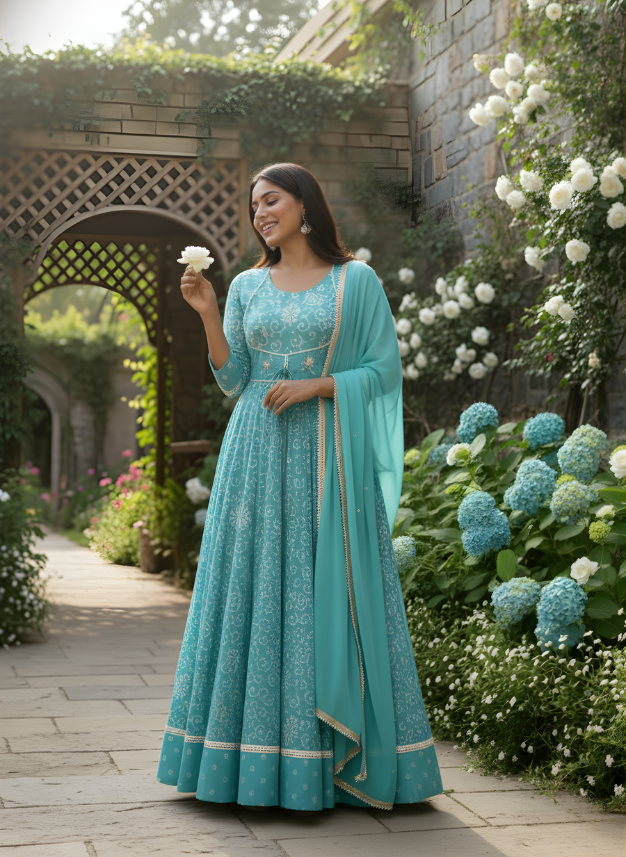 Printed Latest Trends Long Dress with Dupatta Set