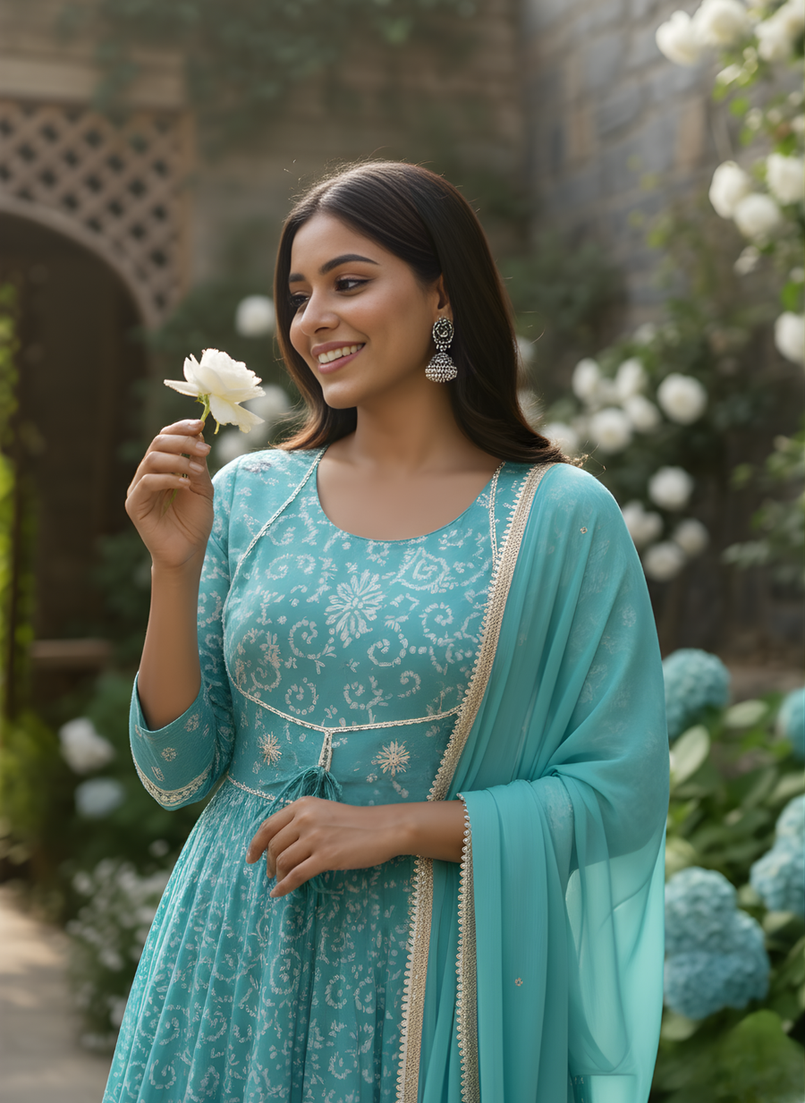 Printed Latest Trends Long Dress with Dupatta Set