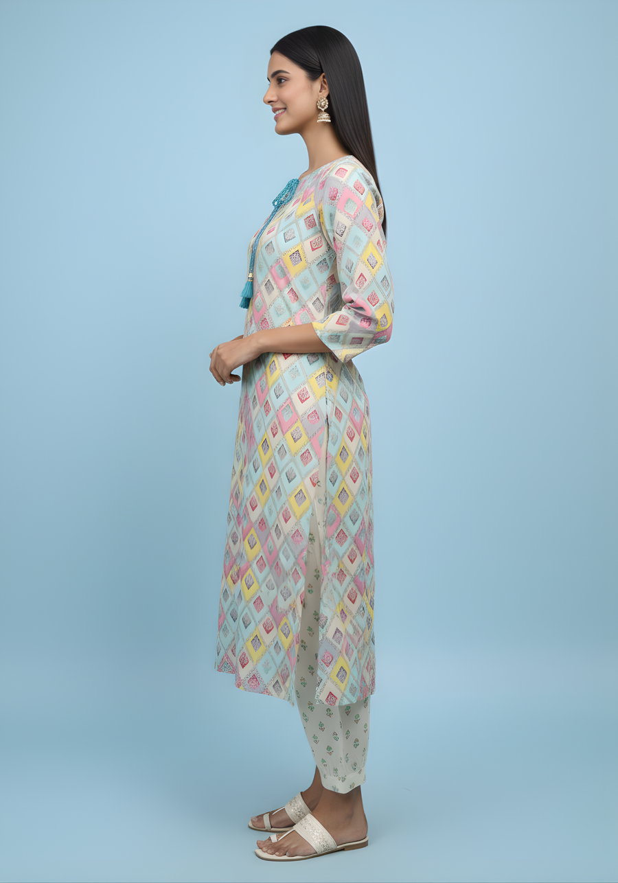 Elegant Multicolor Printed Kurta Set for Women with Dupatta