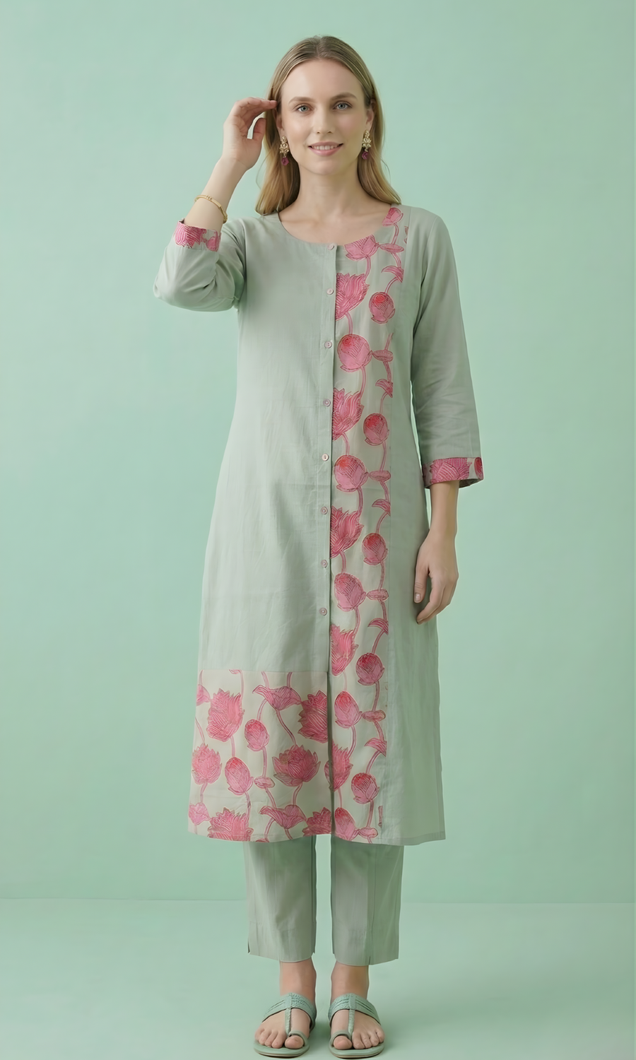 Pink Printed Kurta Set for Women