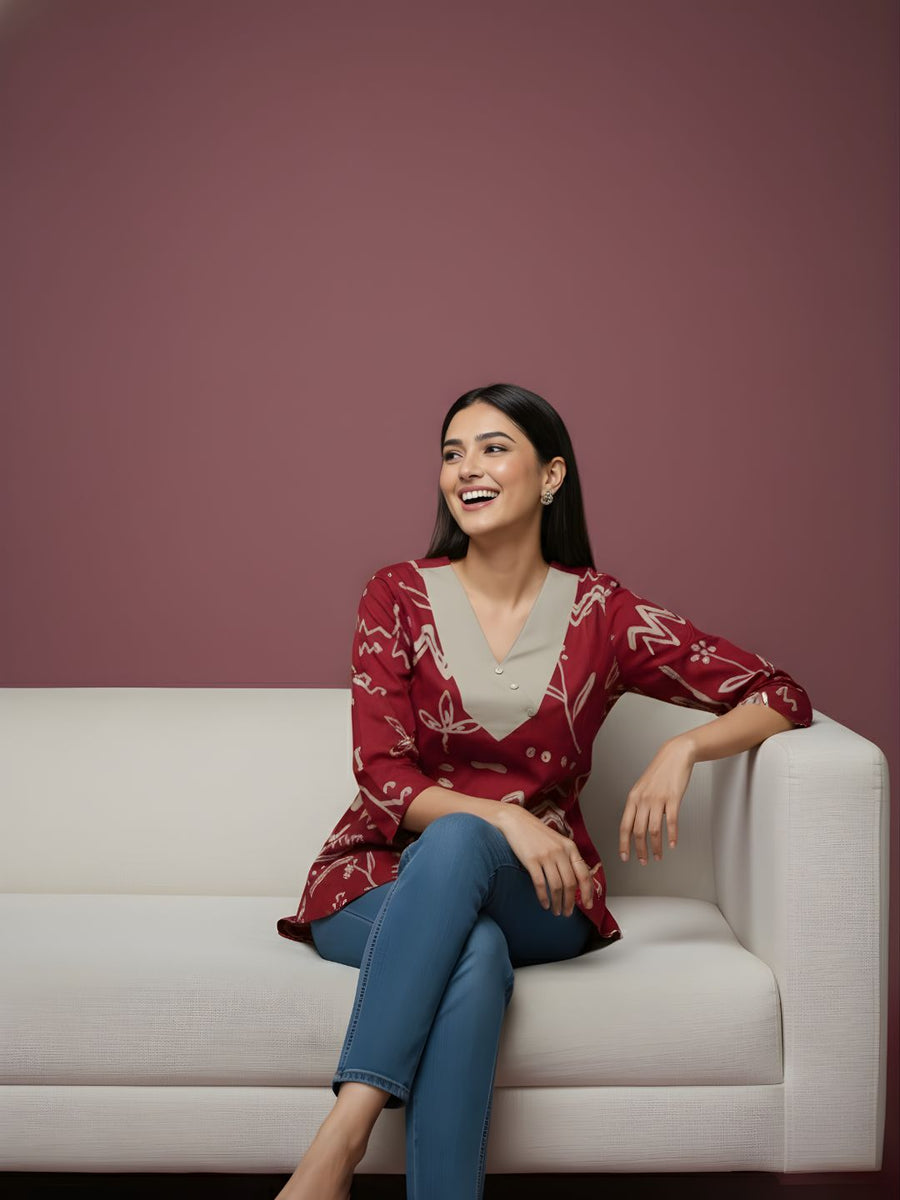 Aaronee abstract print cotton top for women