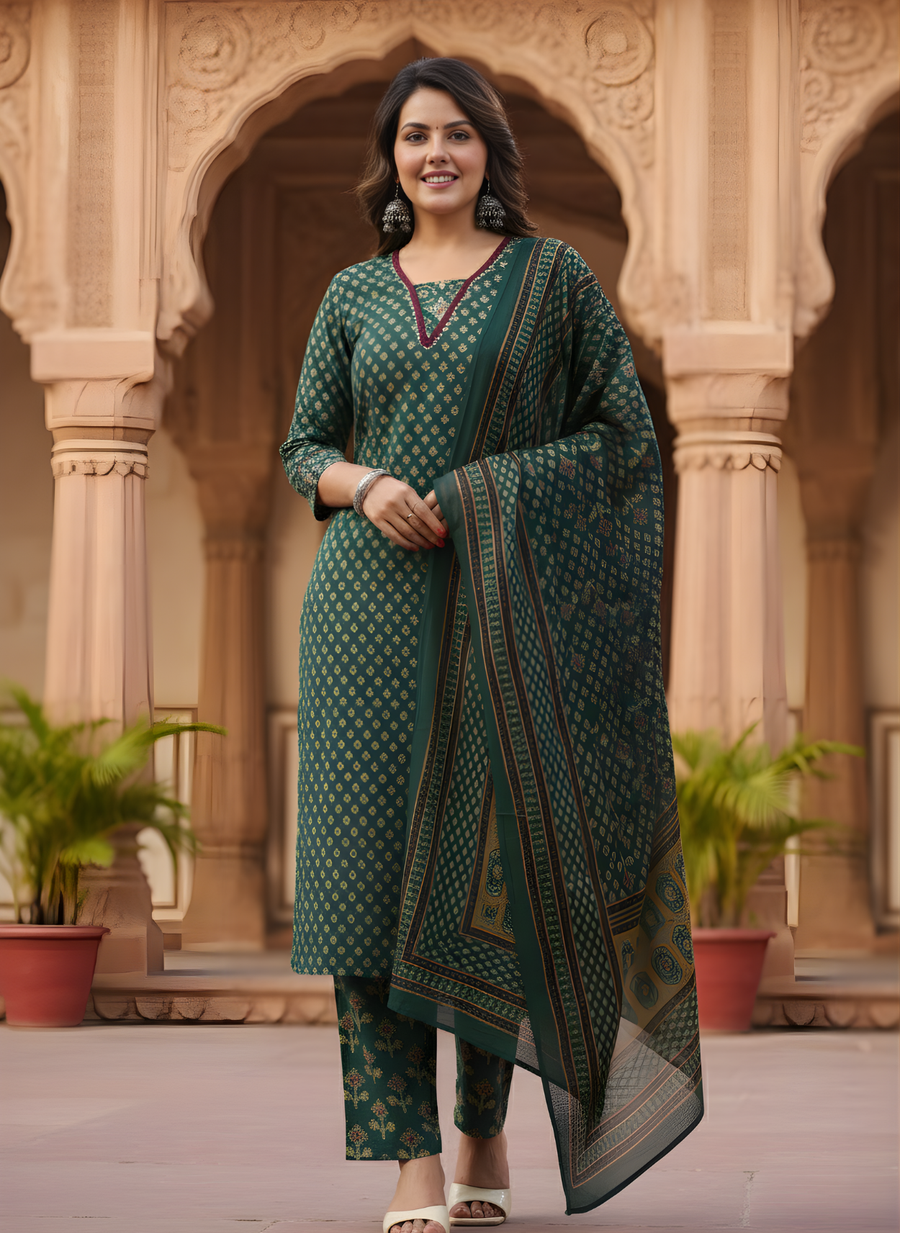 Pure Cotton Green Ethnic Set by Aaronee