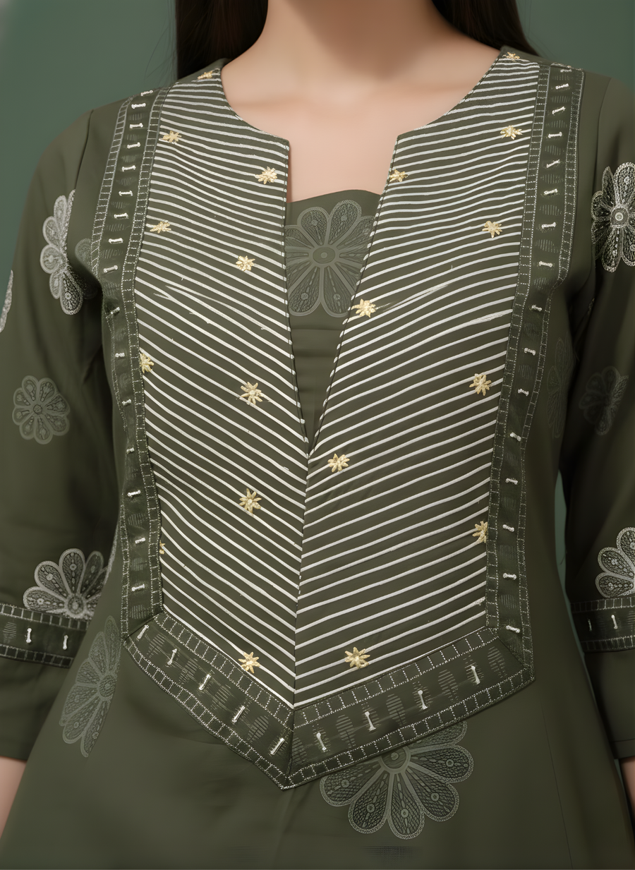Aaronee women’s olive green cotton kurta set