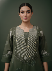 Aaronee olive ethnic cotton suit set