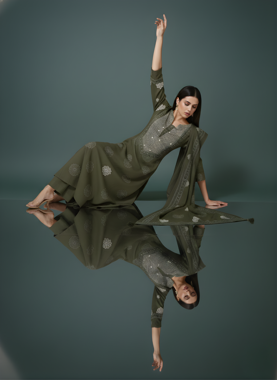 Aaronee embroidered cotton kurta dupatta set