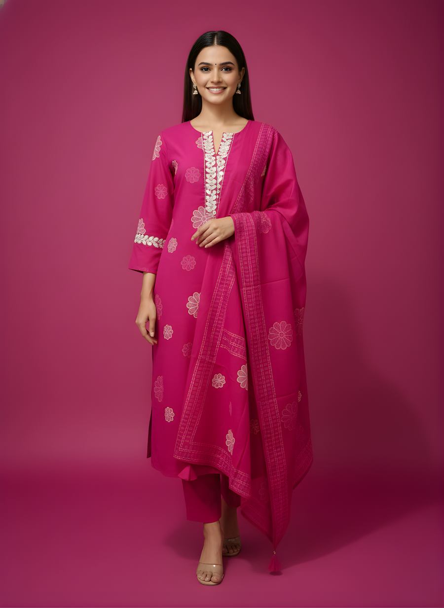 Aaronee Pure Cotton Printed Kurta Dupatta Set for Women – Elegant Festive Wear