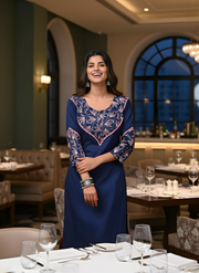 Elegant Navy Blue Embroidered Kurta Set for Women