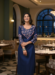 Elegant Navy Blue Embroidered Kurta Set for Women