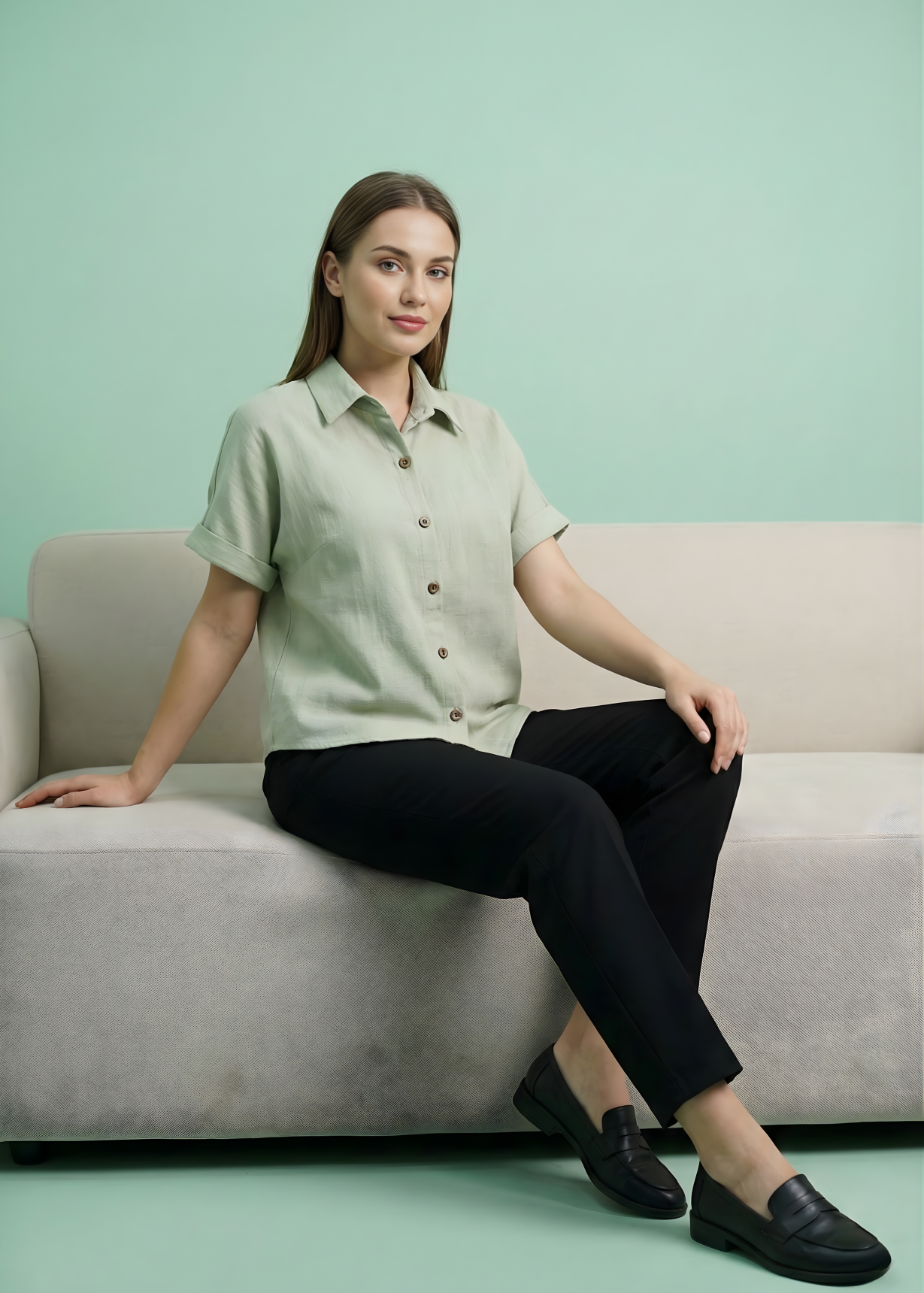 Aaronee relaxed fit sage green shirt
