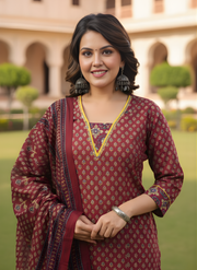 Maroon Printed Pure Cotton Kurta for Women