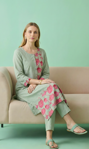 Pink Printed Kurta Set for Women