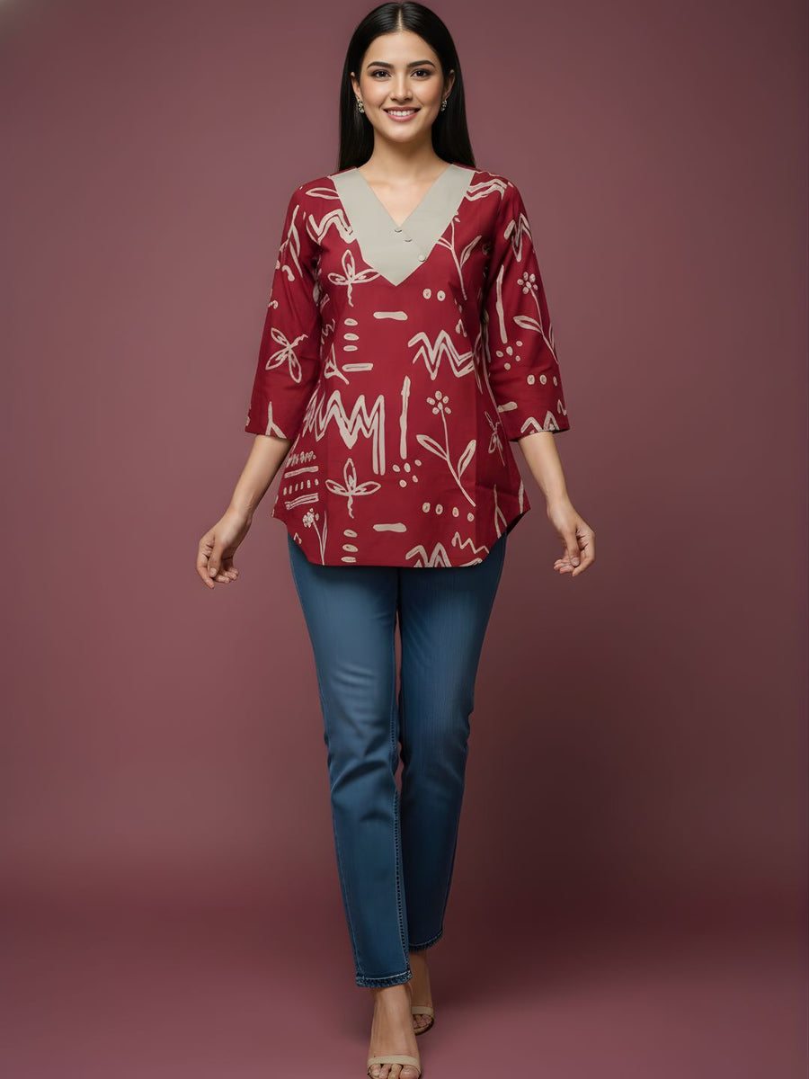 Aaronee relaxed fit printed cotton kurti top