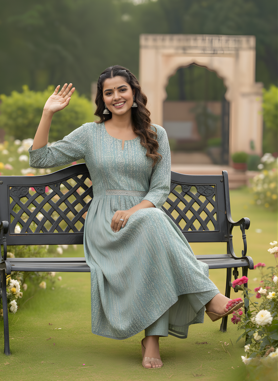 Modal Chanderi Fine Fabric in a Mesmerizing Green Kurta Set for Women