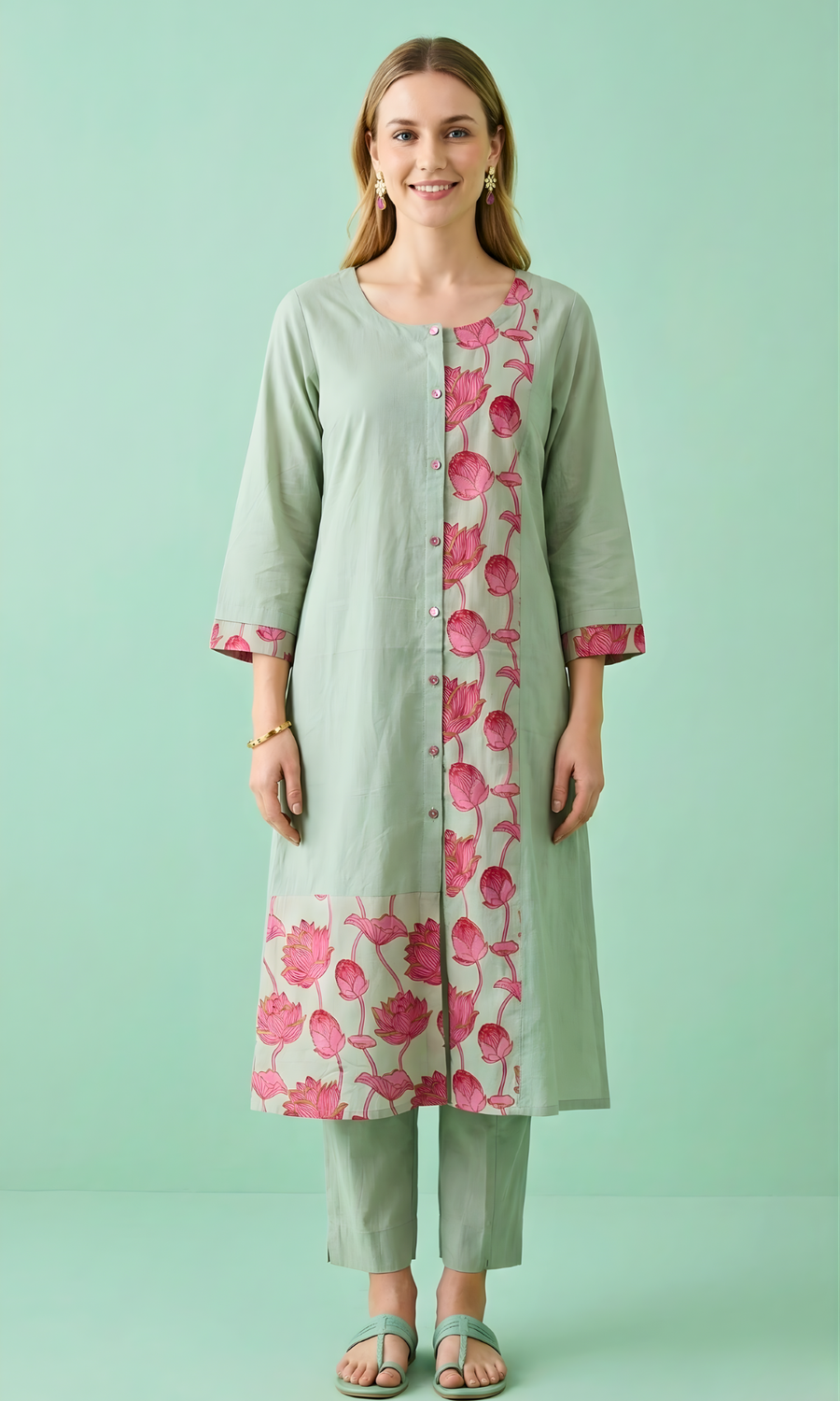 Pink Printed Kurta Set for Women