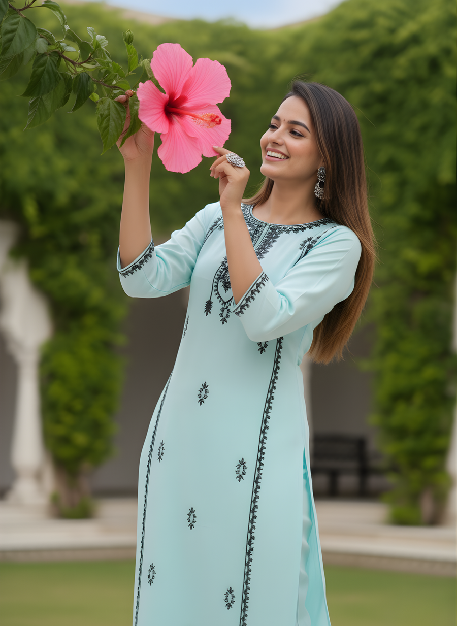 Blue Tready Kurta Set for Women