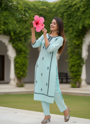 Blue Tready Kurta Set for Women