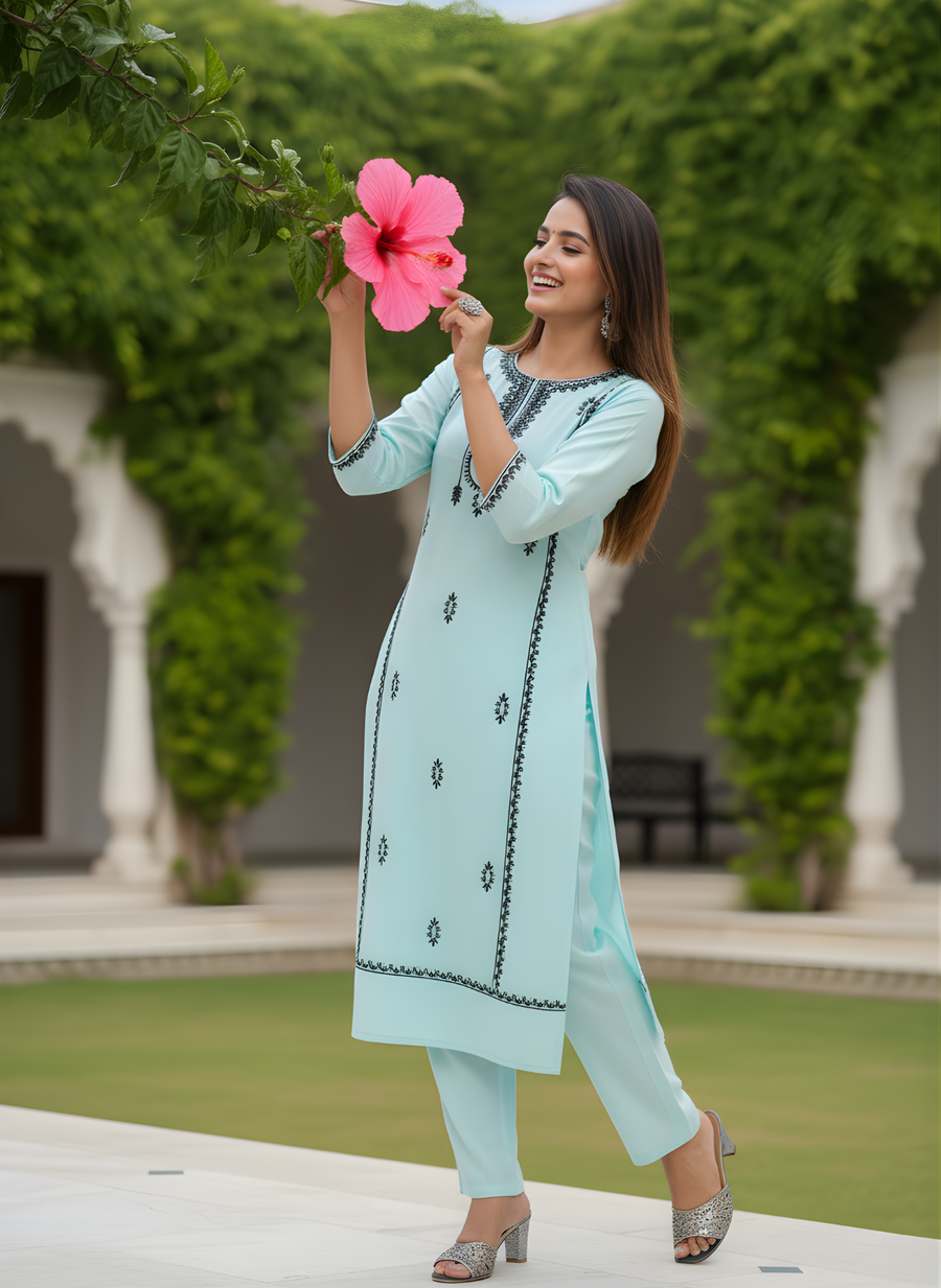 Blue Tready Kurta Set for Women