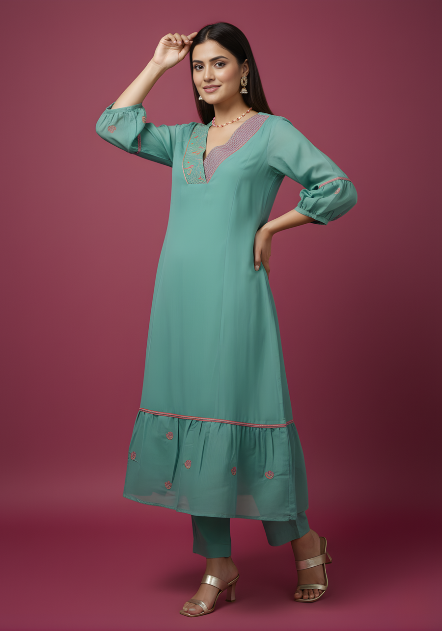 Aaronee premium Chanderi kurta set for festive wear