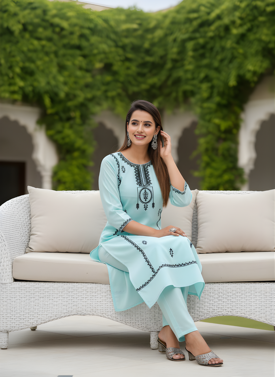 Blue Tready Kurta Set for Women
