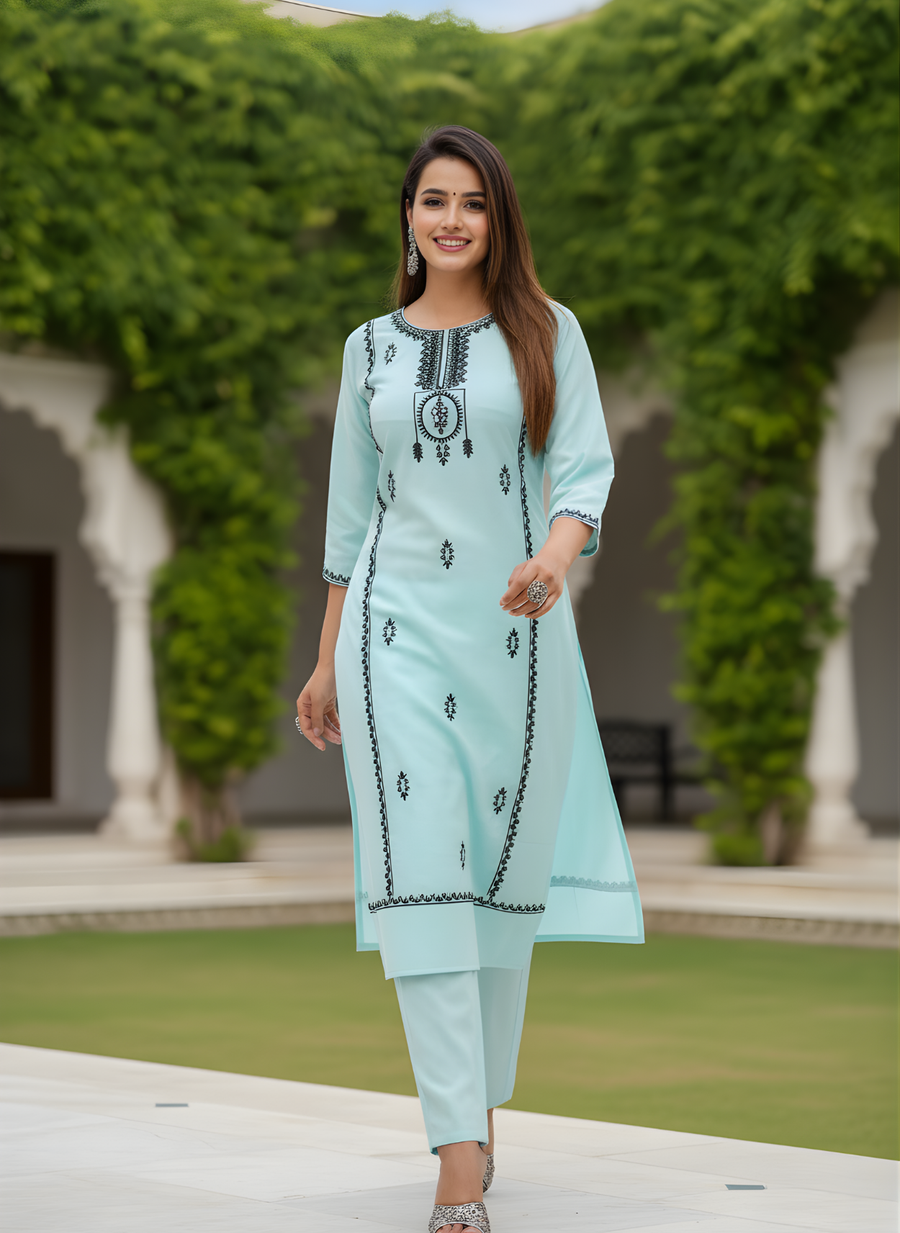 Blue Tready Kurta Set for Women