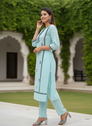 Blue Tready Kurta Set for Women