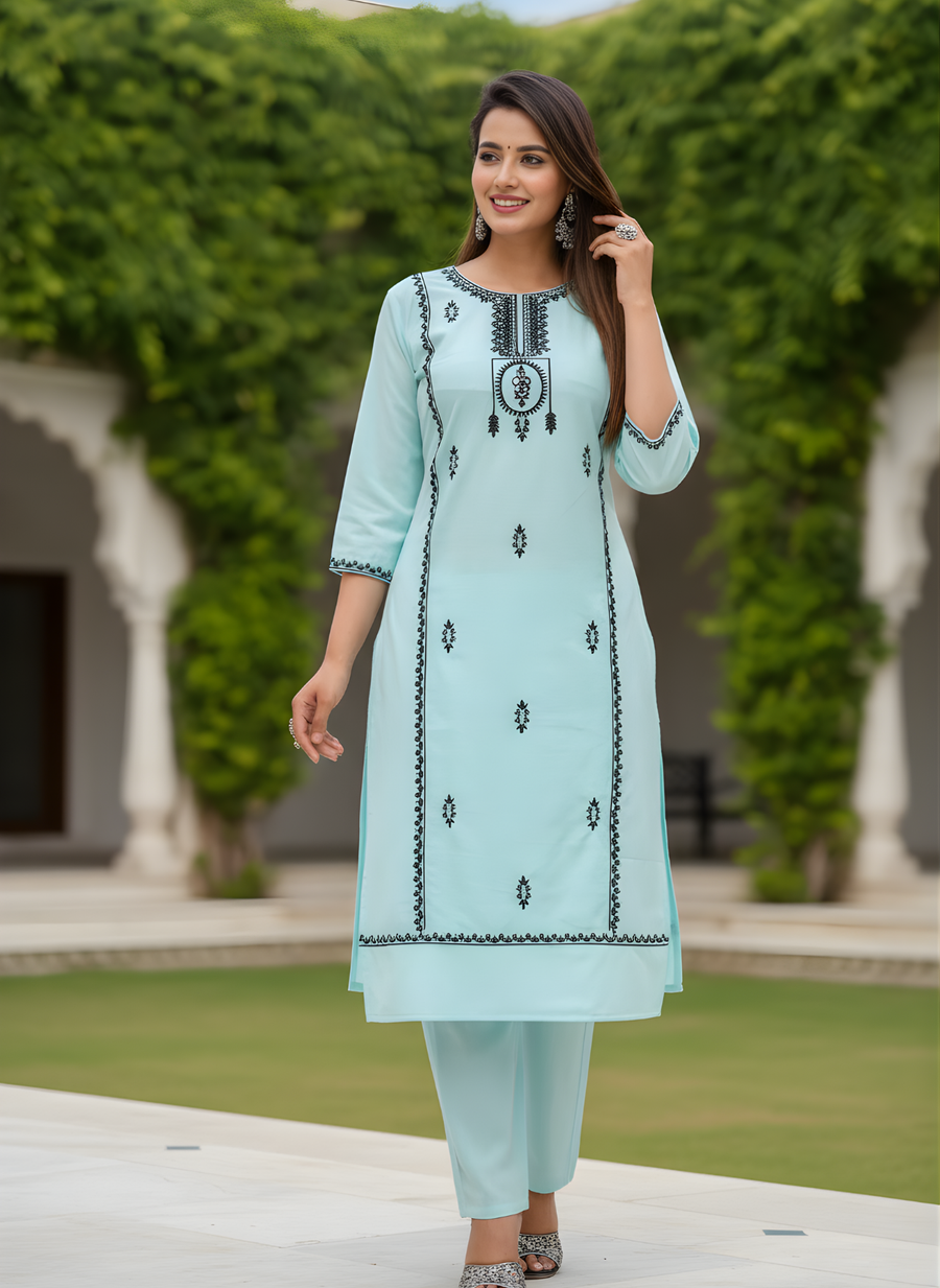 Blue Tready Kurta Set for Women