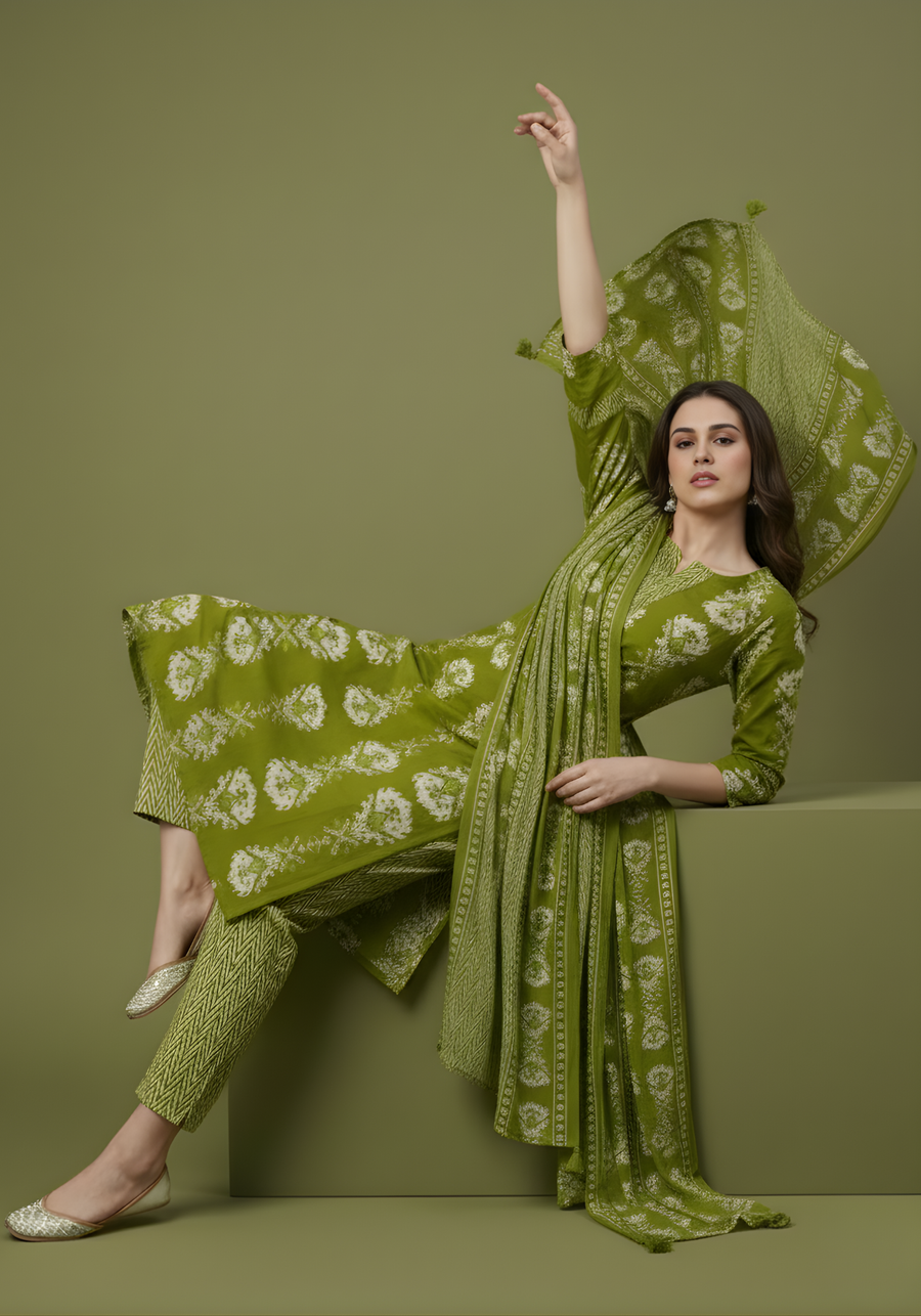 Aaronee green festive cotton suit set