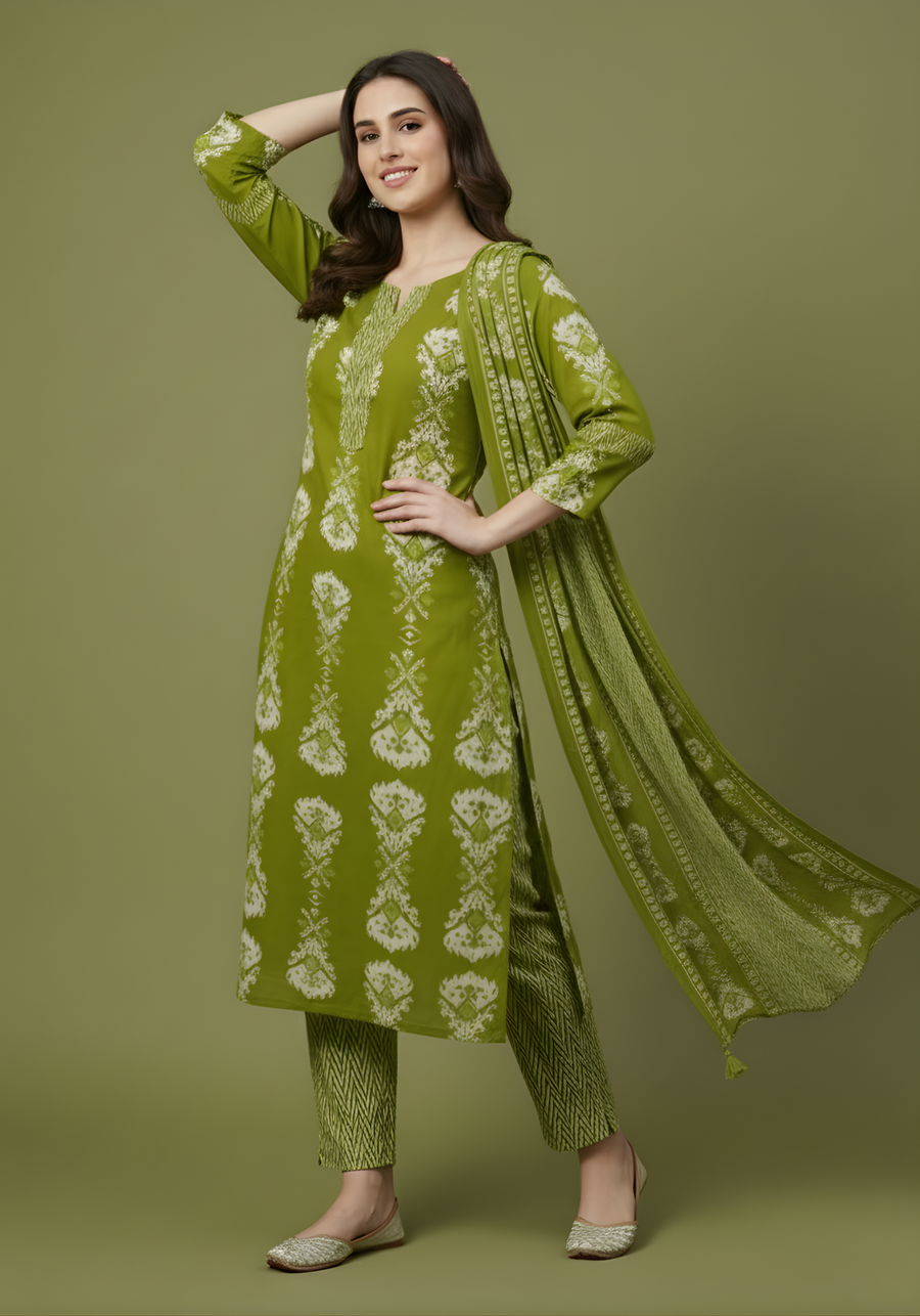 Aaronee women’s green cotton kurta set