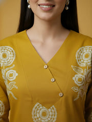 Aaronee Mustard Floral Printed Pure Cotton Women’s Top