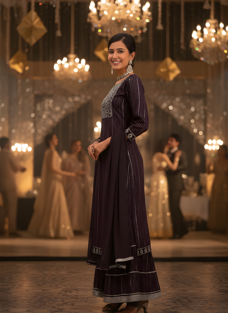 Stylish Wine Sharara Set for Women with Dupatta