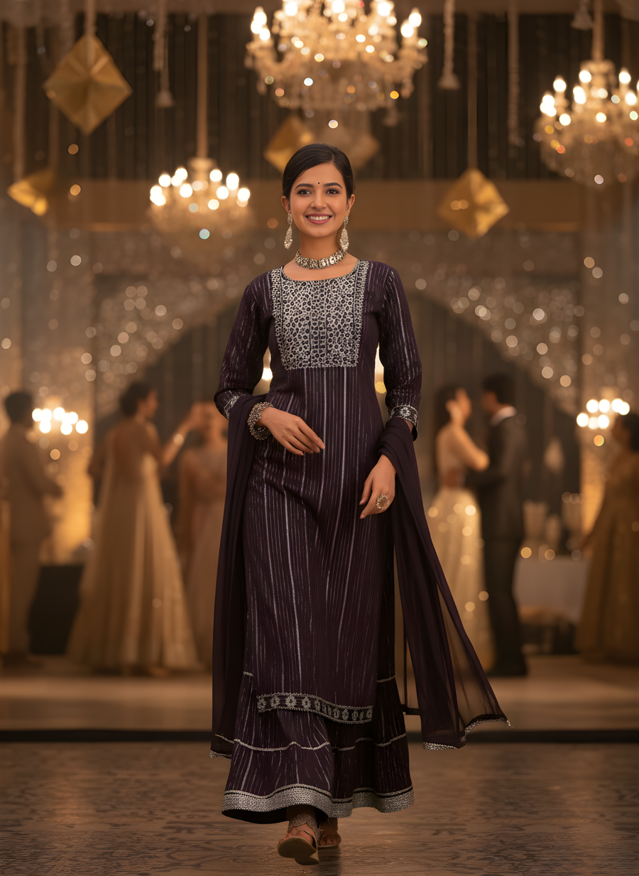Stylish Wine Sharara Set for Women with Dupatta