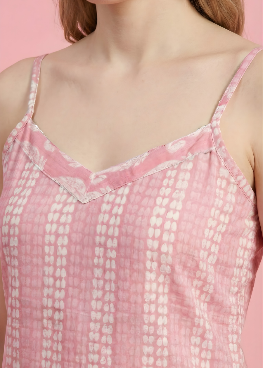 Blush pink cotton kurta set women with kota dupatta