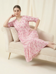 Premium pure cotton pink floral dress by Aaronee