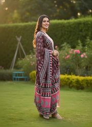 Maroon & Pink Pure Cotton Dupatta Set – Elegant Printed Ethnic Suit for Women by Aaronee
