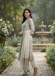 Elegant Multicolor Printed Kurta Set for Women with Dupatta