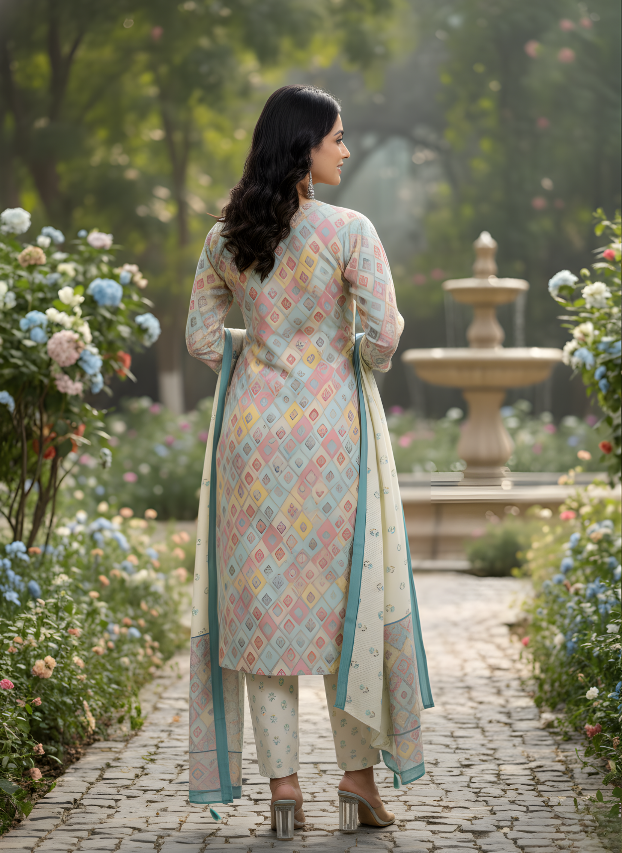 Elegant Multicolor Printed Kurta Set for Women with Dupatta
