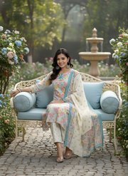 Elegant Multicolor Printed Kurta Set for Women with Dupatta