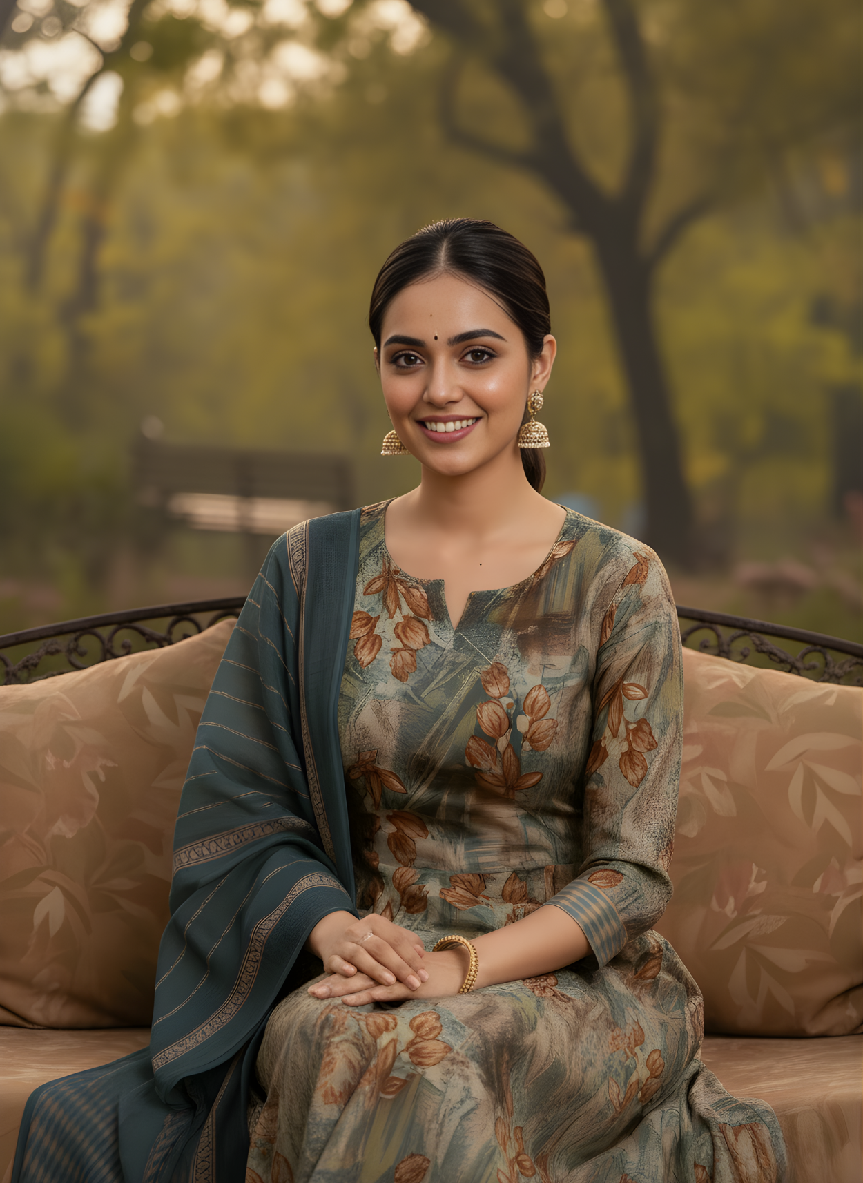 Verdant Elegance Anarkali Kurta Set for Women