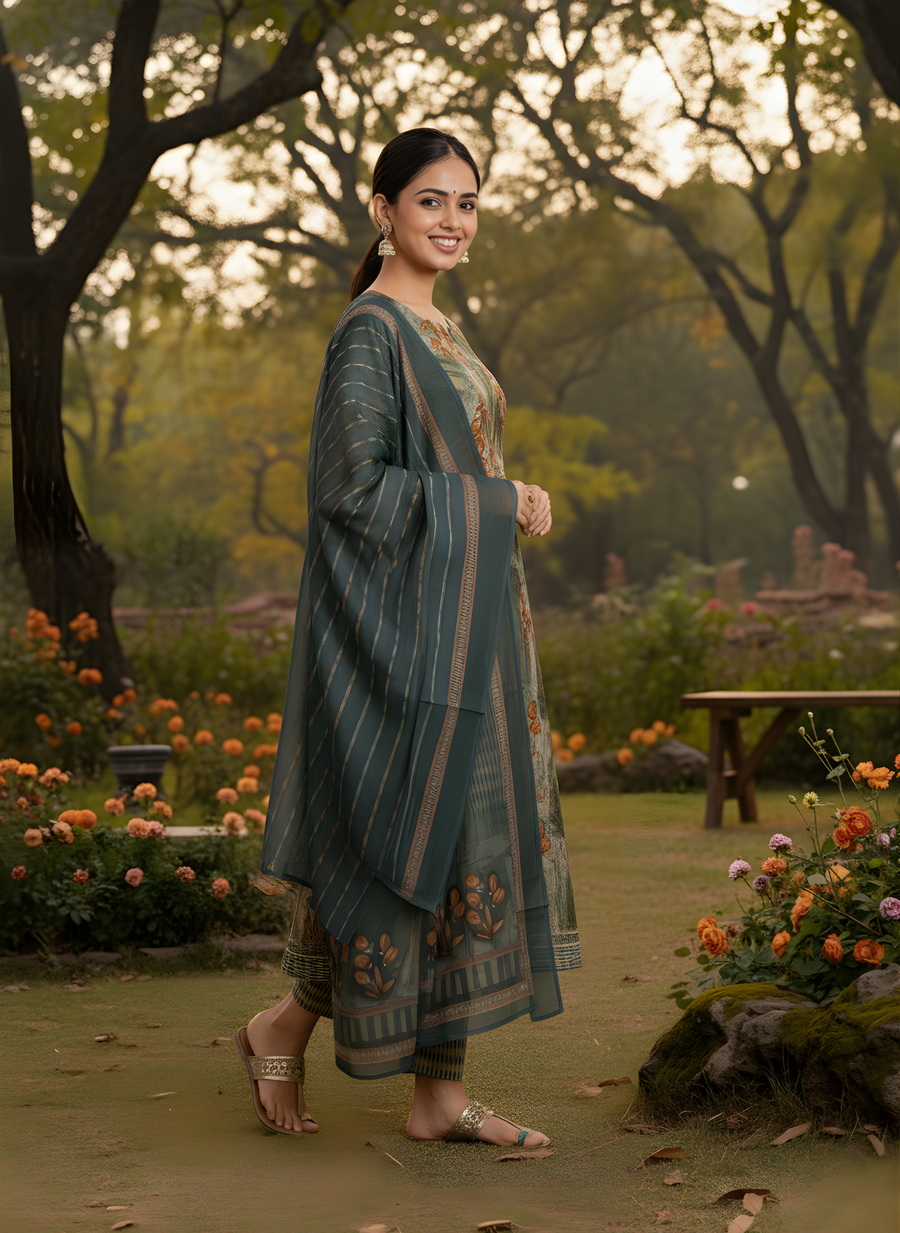 Verdant Elegance Anarkali Kurta Set for Women