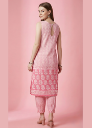 Aaronee Blush Pink Pure Cotton Sleeveless Kurta Pant Set for Women