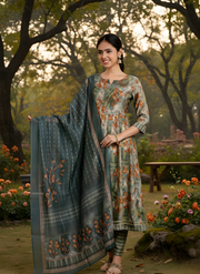 Verdant Elegance Anarkali Kurta Set for Women