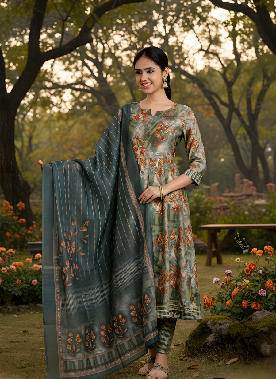 Verdant Elegance Anarkali Kurta Set for Women