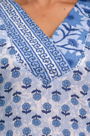 Aaronee Pure Cotton Blue Floral Print Dupatta Set – Elegant Ethnic Cotton Suit for Women