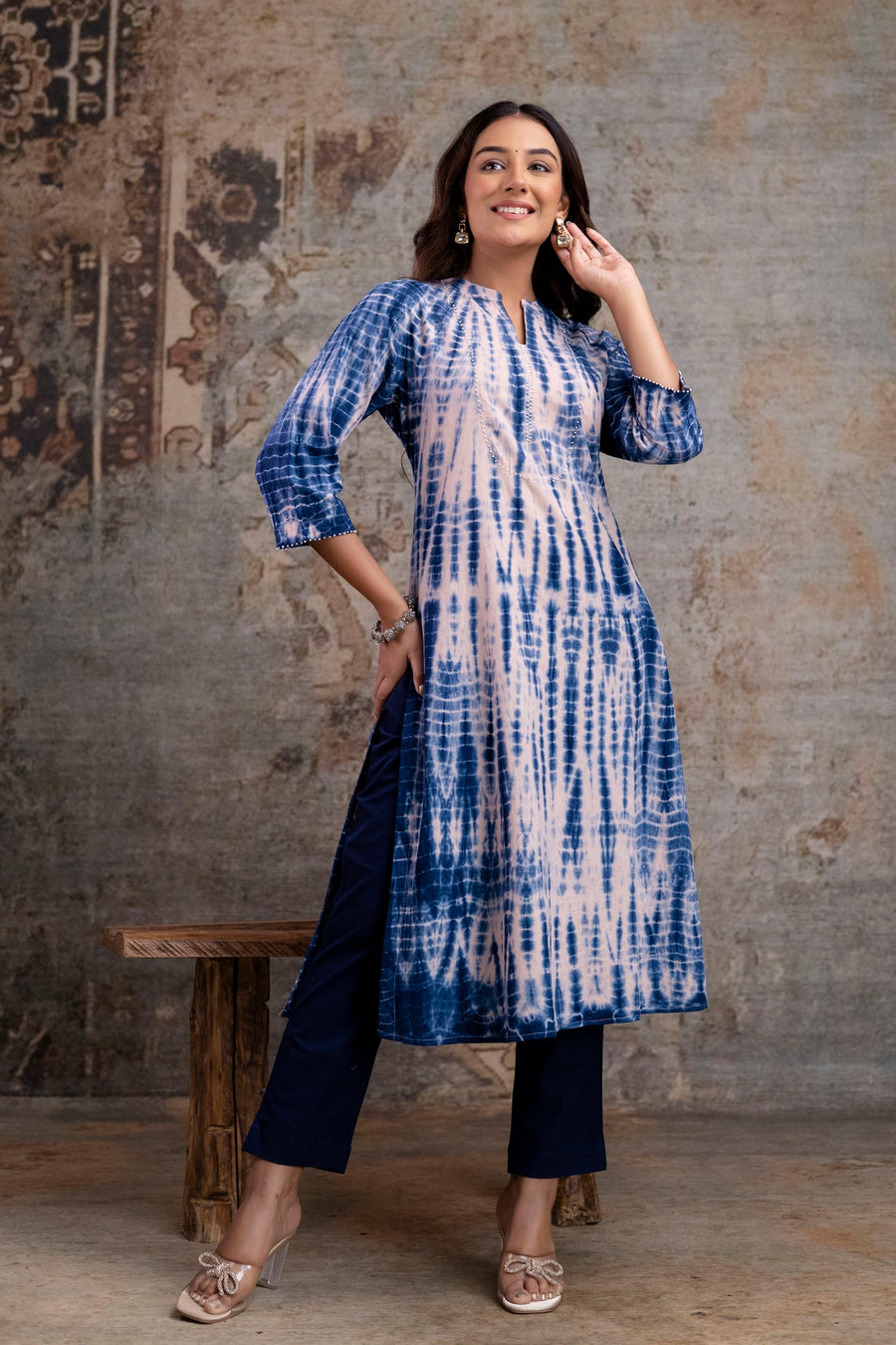 Indigo Tie-Dye Straight Kurta ONLY– Pure Cotton