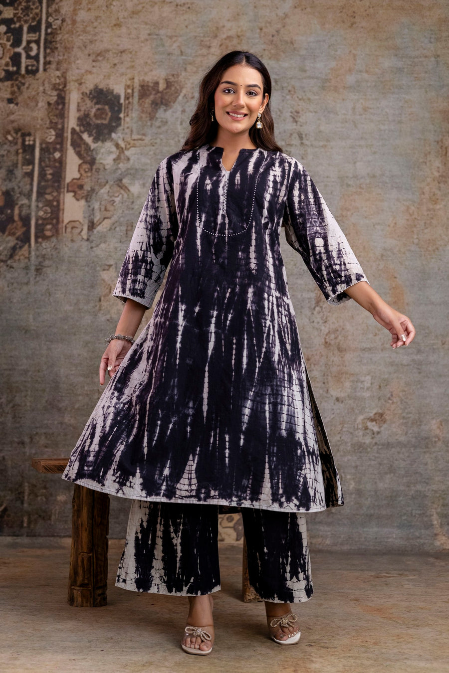 Indigo Tie-Dye Straight Kurti Pant Set – Pure Cotton